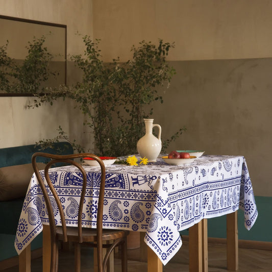 Kala (White) - Georgian Traditional Blue Tablecloth