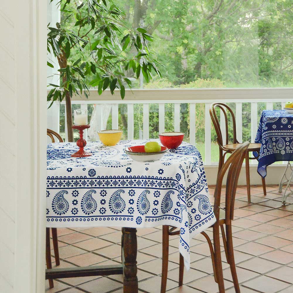 Kala (White) - Georgian Traditional Blue Tablecloth