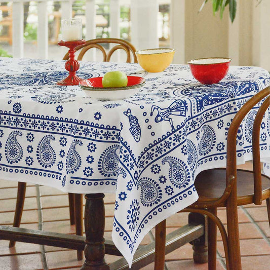 Kala (White) - Georgian Traditional Blue Tablecloth